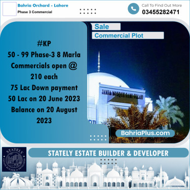8 Marla Commercial Plot for Sale in Phase 3 Commercial -  Bahria Orchard, Lahore - (BP-314291)