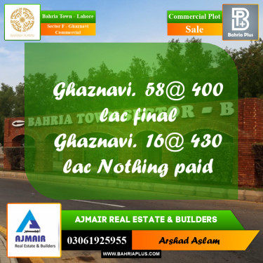 5 Marla Commercial Plot for Sale in Sector F - Ghaznavi Commercial -  Bahria Town, Lahore - (BP-314320)