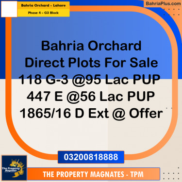 10 Marla Residential Plot for Sale in Phase 4 - G3 Block -  Bahria Orchard, Lahore - (BP-314350)