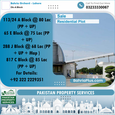 8 Marla Residential Plot for Sale in OLC-A Block -  Bahria Orchard, Lahore - (BP-314404)