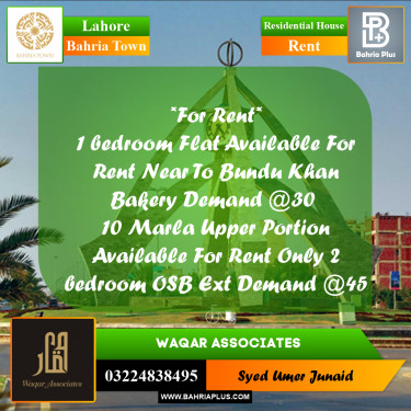 Residential House for Rent in Bahria Town, Lahore - (BP-314439)