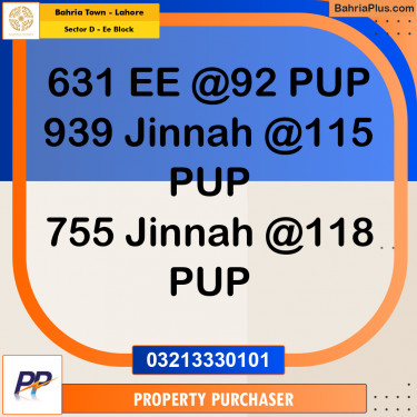 5 Marla Residential Plot for Sale in Sector D - EE Block -  Bahria Town, Lahore - (BP-314462)