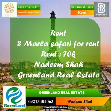 8 Marla Residential House for Rent in Sector B - Safari Villas -  Bahria Town, Lahore - (BP-314528)