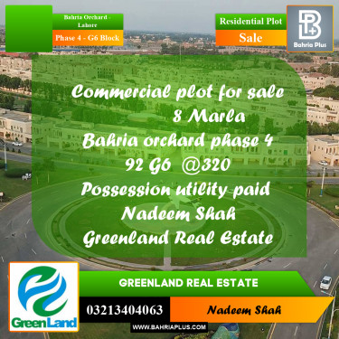8 Marla Residential Plot for Sale in Phase 4 - G6 Block -  Bahria Orchard, Lahore - (BP-314537)