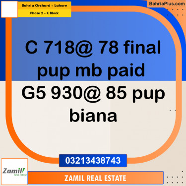 8 Marla Residential Plot for Sale in Phase 2 - C Block -  Bahria Orchard, Lahore - (BP-314543)