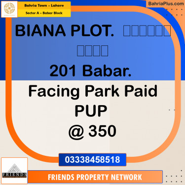 20 Marla Residential Plot for Sale in Sector A - Babar Block -  Bahria Town, Lahore - (BP-314585)