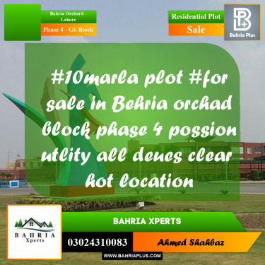 10 Marla Residential Plot for Sale in Phase 4 - G6 Block -  Bahria Orchard, Lahore - (BP-314596)