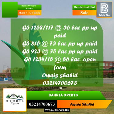 5 Marla Residential Plot for Sale in Phase 4 - G6 Block -  Bahria Orchard, Lahore - (BP-314623)
