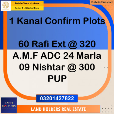 1 Kanal Residential Plot for Sale in Sector E - Nishtar Block -  Bahria Town, Lahore - (BP-314627)