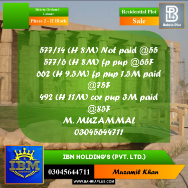8 Marla Residential Plot for Sale in Phase 2 - H Block -  Bahria Orchard, Lahore - (BP-314655)