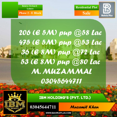 5 Marla Residential Plot for Sale in Phase 2 - E Block -  Bahria Orchard, Lahore - (BP-314659)