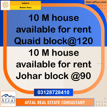 10 Marla Residential House for Rent in Bahria Town, Lahore - (BP-314672)