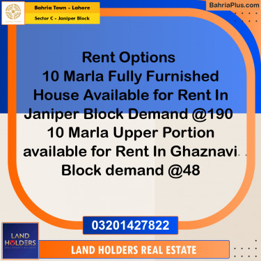 Residential House for Rent in Sector C - Janiper Block -  Bahria Town, Lahore - (BP-314754)