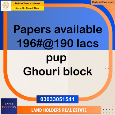 10 Marla Residential Plot for Sale in Sector B - Ghouri Block -  Bahria Town, Lahore - (BP-314762)