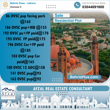 Residential Plot for Sale in Overseas C -  Bahria Town, Lahore - (BP-314789)