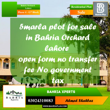 5 Marla Residential Plot for Sale in Phase 4 - G7 Block -  Bahria Orchard, Lahore - (BP-314825)