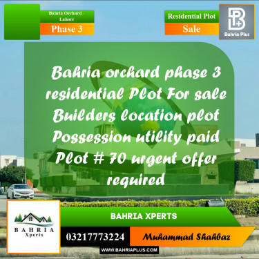8 Marla Residential Plot for Sale in Phase 3 -  Bahria Orchard, Lahore - (BP-314851)