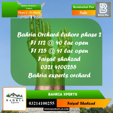 5 Marla Residential Plot for Sale in Phase 2 - F1 Block -  Bahria Orchard, Lahore - (BP-314903)