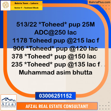 10 Marla Residential Plot for Sale in Sector F - Tauheed Block -  Bahria Town, Lahore - (BP-314964)