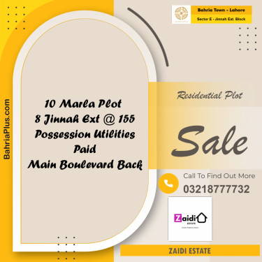 10 Marla Residential Plot for Sale in Sector E - Jinnah Ext. Block -  Bahria Town, Lahore - (BP-315101)