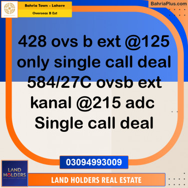 10 Marla Residential Plot for Sale in Overseas B Ext -  Bahria Town, Lahore - (BP-315138)