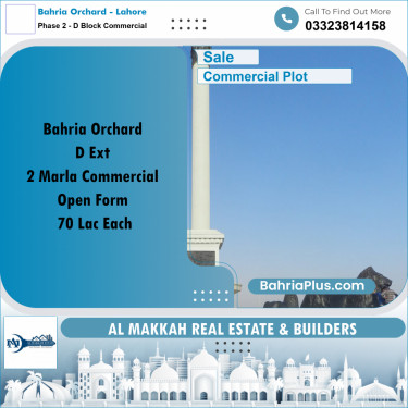 2 Marla Commercial Plot for Sale in Phase 2 - D Block Commercial -  Bahria Orchard, Lahore - (BP-315140)