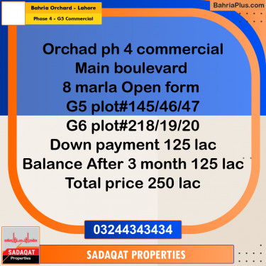 8 Marla Commercial Plot for Sale in Phase 4 - G5 Commercial -  Bahria Orchard, Lahore - (BP-315151)