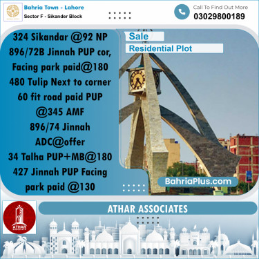 10 Marla Residential Plot for Sale in Sector F - Sikander Block -  Bahria Town, Lahore - (BP-315199)
