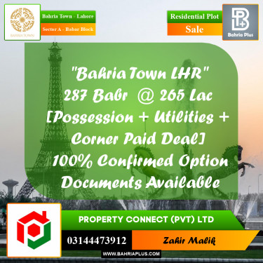 15 Marla Residential Plot for Sale in Sector A - Babar Block -  Bahria Town, Lahore - (BP-315242)