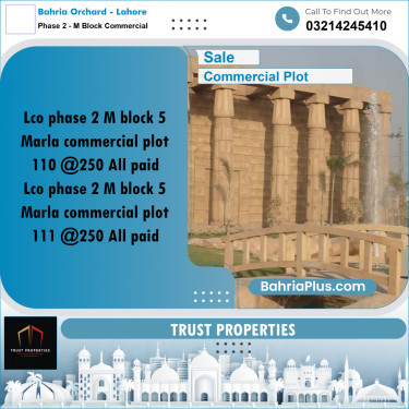5 Marla Commercial Plot for Sale in Phase 2 - M Block Commercial -  Bahria Orchard, Lahore - (BP-315272)