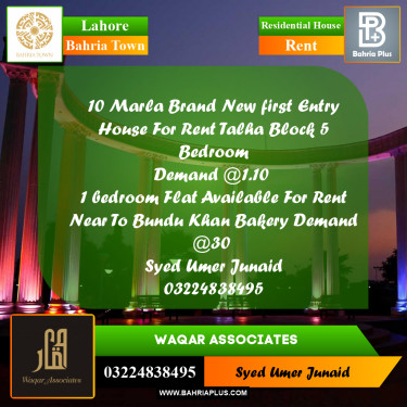 Residential House for Rent in Bahria Town, Lahore - (BP-315301)