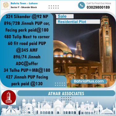 10 Marla Residential Plot for Sale in Sector F - Sikander Block -  Bahria Town, Lahore - (BP-315358)