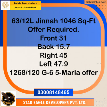 1046 Sq. Ft. Residential Plot for Sale in Sector E - Jinnah Block -  Bahria Town, Lahore - (BP-315404)