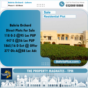 10 Marla Residential Plot for Sale in Phase 4 - G3 Block -  Bahria Orchard, Lahore - (BP-315434)