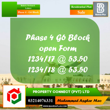 10 Marla Residential Plot for Sale in Phase 4 - G6 Block -  Bahria Orchard, Lahore - (BP-315461)