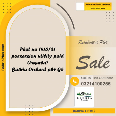 5 Marla Residential Plot for Sale in Phase 4 - G6 Block -  Bahria Orchard, Lahore - (BP-315467)