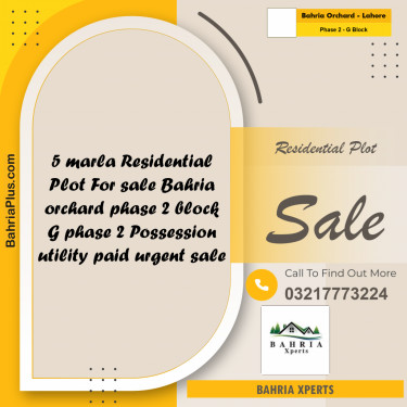 5 Marla Residential Plot for Sale in Phase 2 - G Block -  Bahria Orchard, Lahore - (BP-315503)