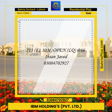 10 Marla Residential Plot for Sale in Phase 2 - F1 Block -  Bahria Orchard, Lahore - (BP-315581)