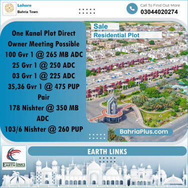 1 Kanal Residential Plot for Sale in Bahria Town, Lahore - (BP-315599)