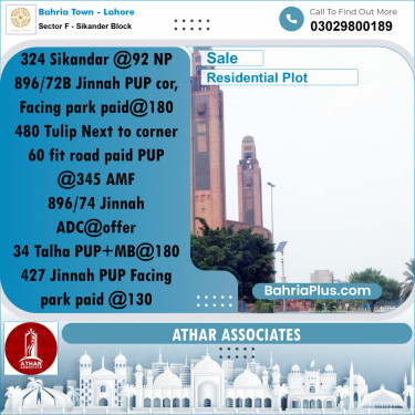 10 Marla Residential Plot for Sale in Sector F - Sikander Block -  Bahria Town, Lahore - (BP-315645)