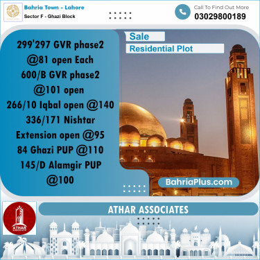 10 Marla Residential Plot for Sale in Sector F - Ghazi Block -  Bahria Town, Lahore - (BP-315650)