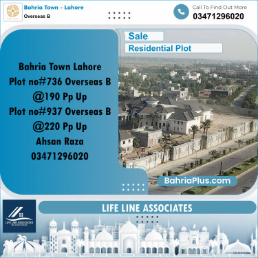10 Marla Residential Plot for Sale in Overseas B -  Bahria Town, Lahore - (BP-315696)