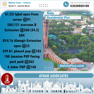 10 Marla Residential Plot for Sale in Sector C - Jasmine Block -  Bahria Town, Lahore - (BP-315704)