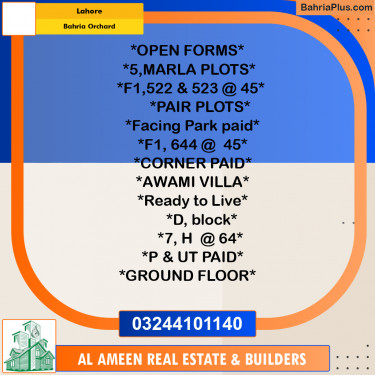 Residential Plot for Sale in Bahria Orchard, Lahore - (BP-315741)