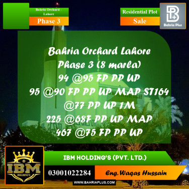 8 Marla Residential Plot for Sale in Phase 3 -  Bahria Orchard, Lahore - (BP-315745)