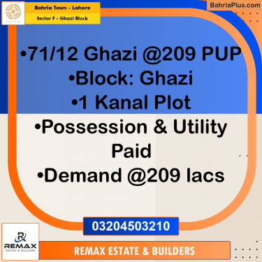 1 Kanal Residential Plot for Sale in Sector F - Ghazi Block -  Bahria Town, Lahore - (BP-315871)