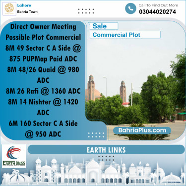 8 Marla Commercial Plot for Sale in Bahria Town, Lahore - (BP-315887)