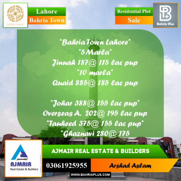 Residential Plot for Sale in Bahria Town, Lahore - (BP-315890)