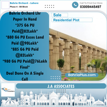 10 Marla Residential Plot for Sale in Phase 4 - G6 Block -  Bahria Orchard, Lahore - (BP-315928)