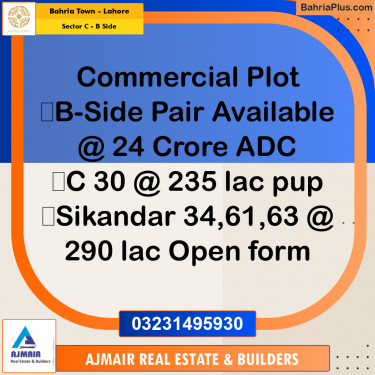 8 Marla Commercial Plot for Sale in Sector C - B Side -  Bahria Town, Lahore - (BP-315949)